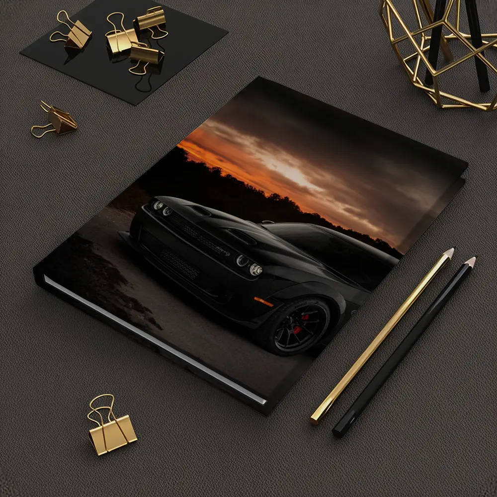 Dodge Challenger Black Muscle Car Sunset – Notebooks