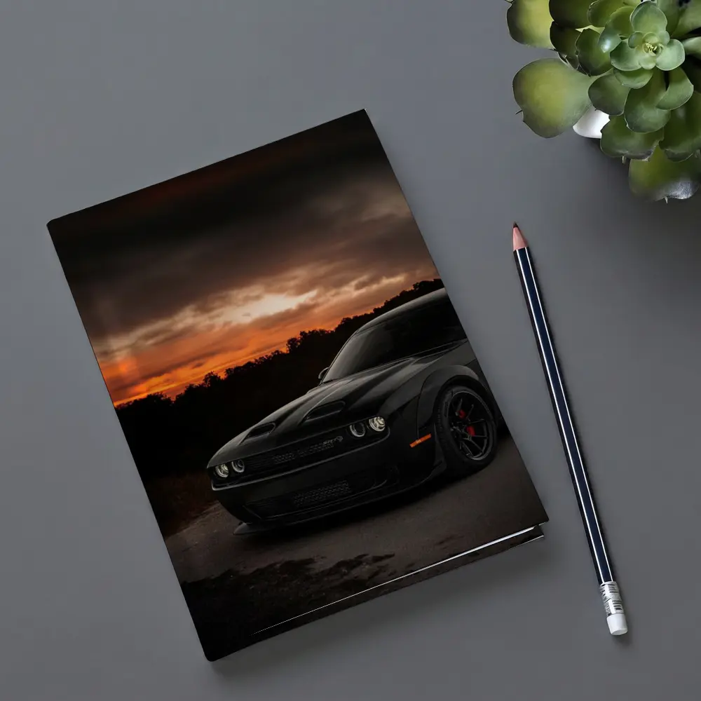 Dodge Challenger Black Muscle Car Sunset – Notebooks