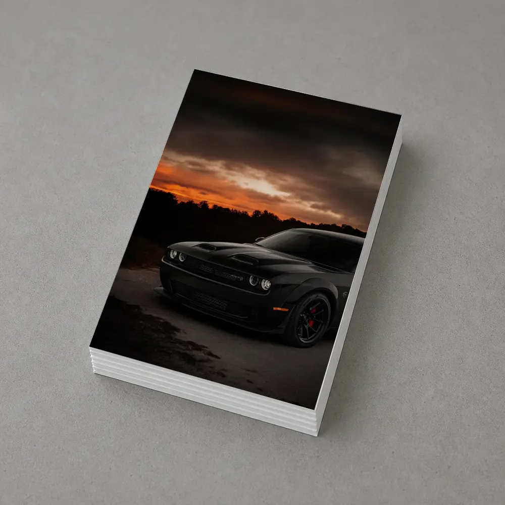 Dodge Challenger Black Muscle Car Sunset – Postcards
