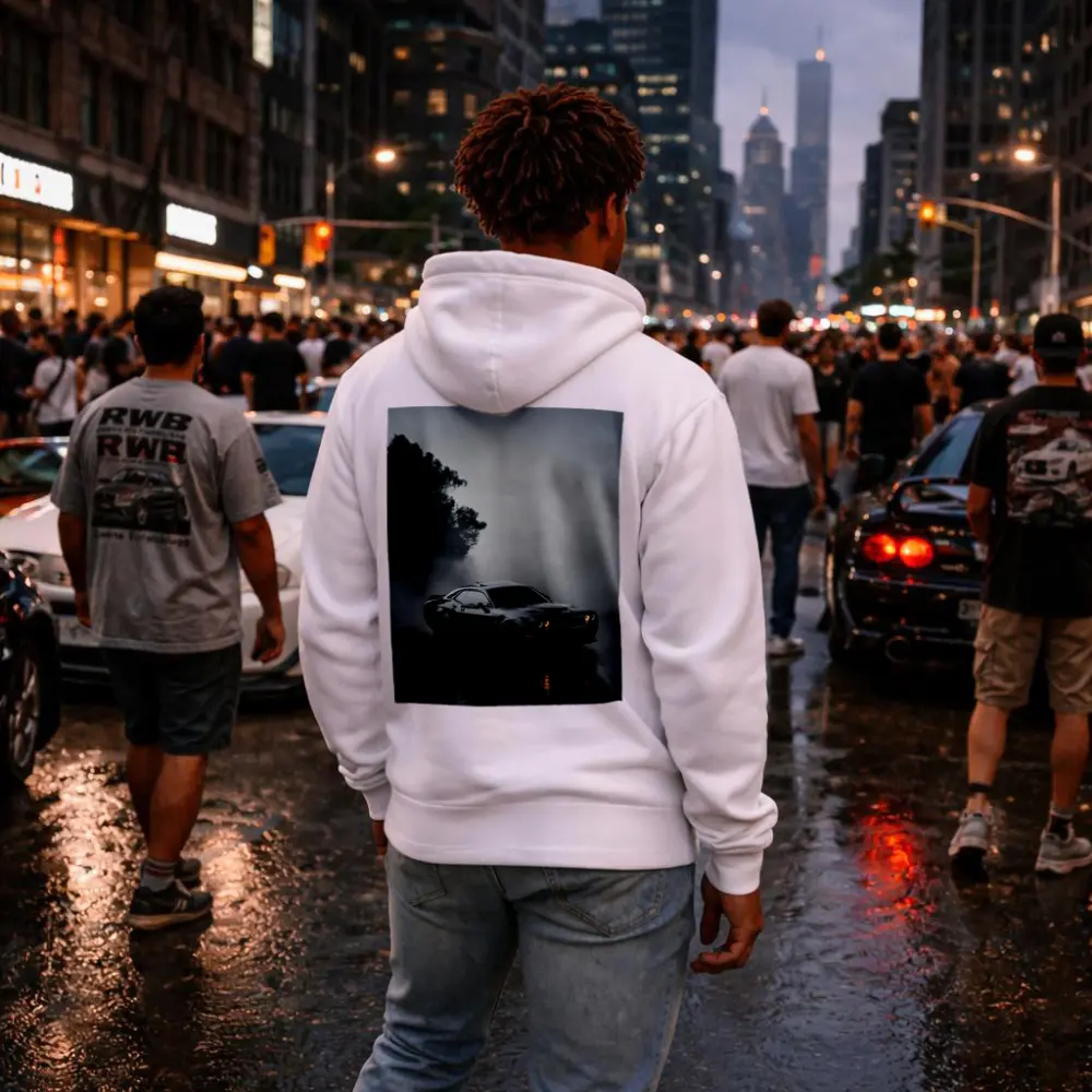 Dodge Challenger Black Muscle Car Foggy Night – Hoodies