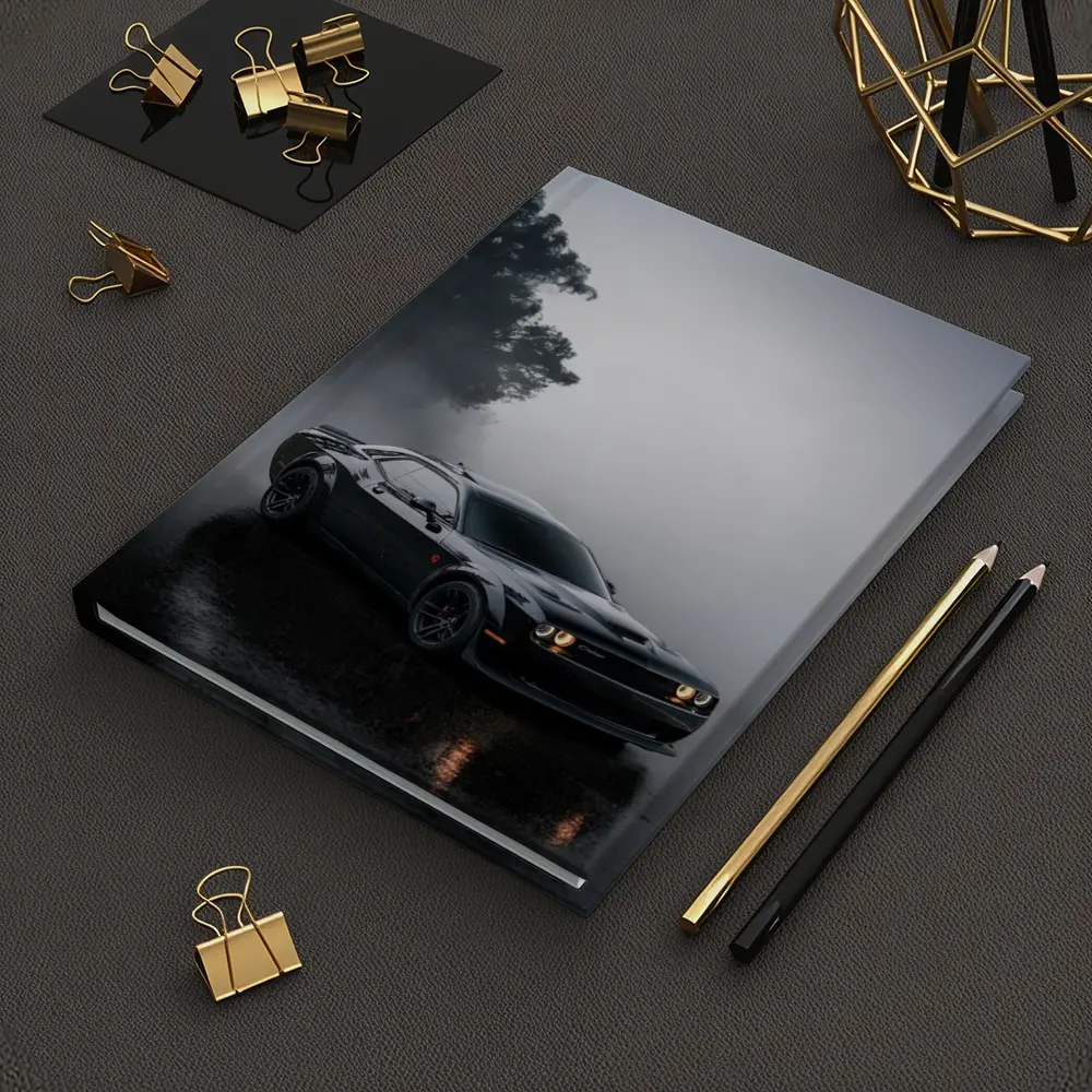 Dodge Challenger Black Muscle Car Foggy Night – Notebooks
