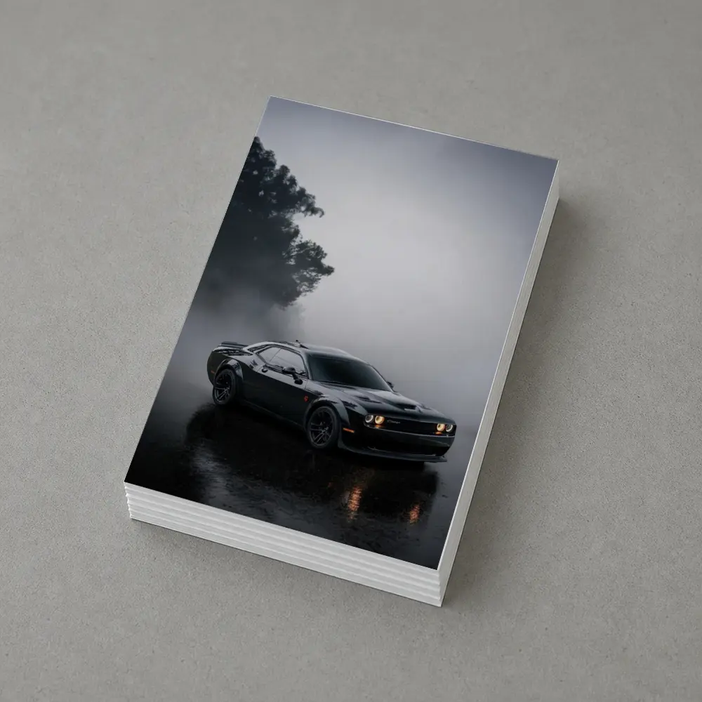 Dodge Challenger Black Muscle Car Foggy Night – Postcards