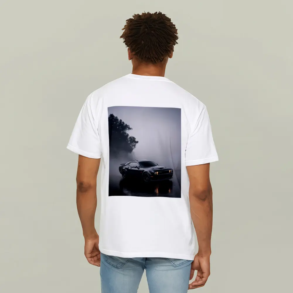 Dodge Challenger Black Muscle Car Foggy Night – T-Shirts