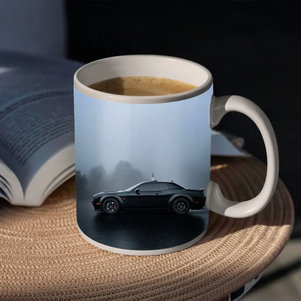Dodge Challenger Black Muscle Car Foggy Day – Mugs