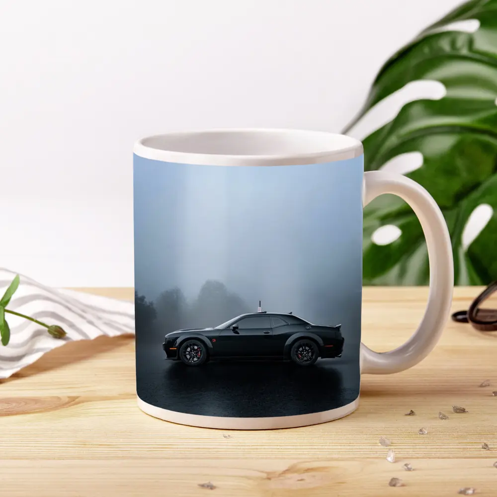 Dodge Challenger Black Muscle Car Foggy Day – Mugs