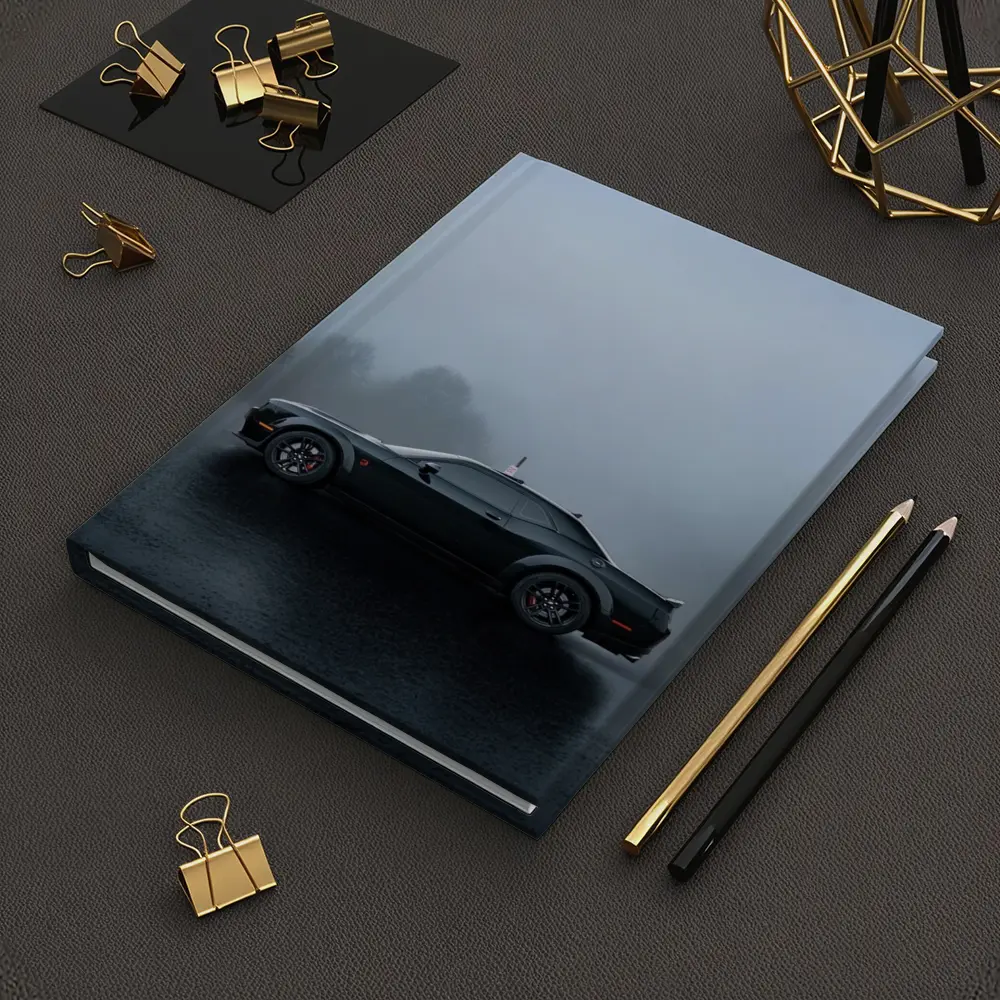 Dodge Challenger Black Muscle Car Foggy Day – Notebooks