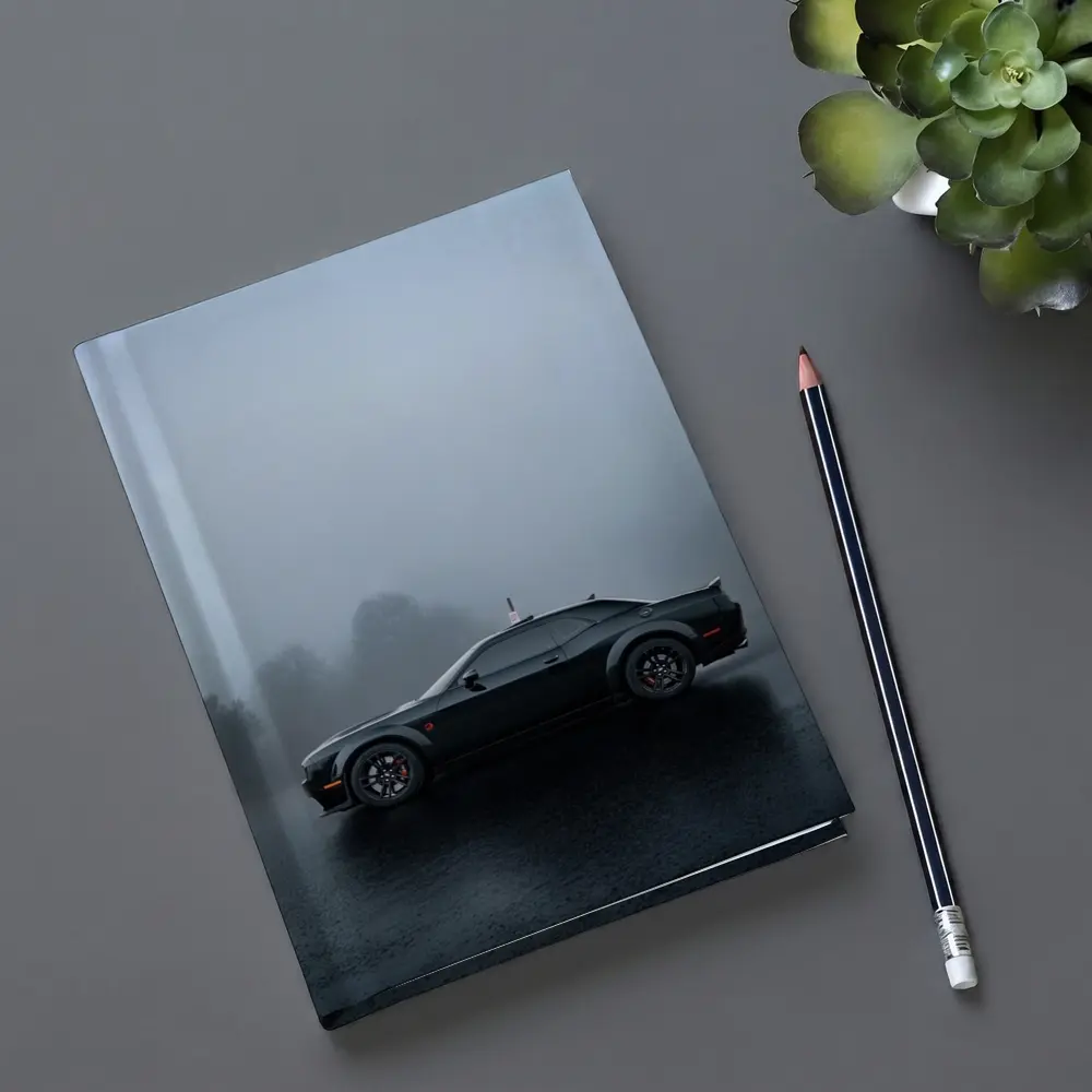 Dodge Challenger Black Muscle Car Foggy Day – Notebooks