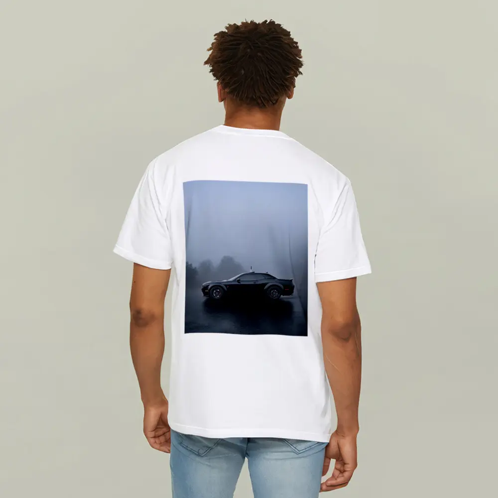 Dodge Challenger Black Muscle Car Foggy Day – T-Shirts