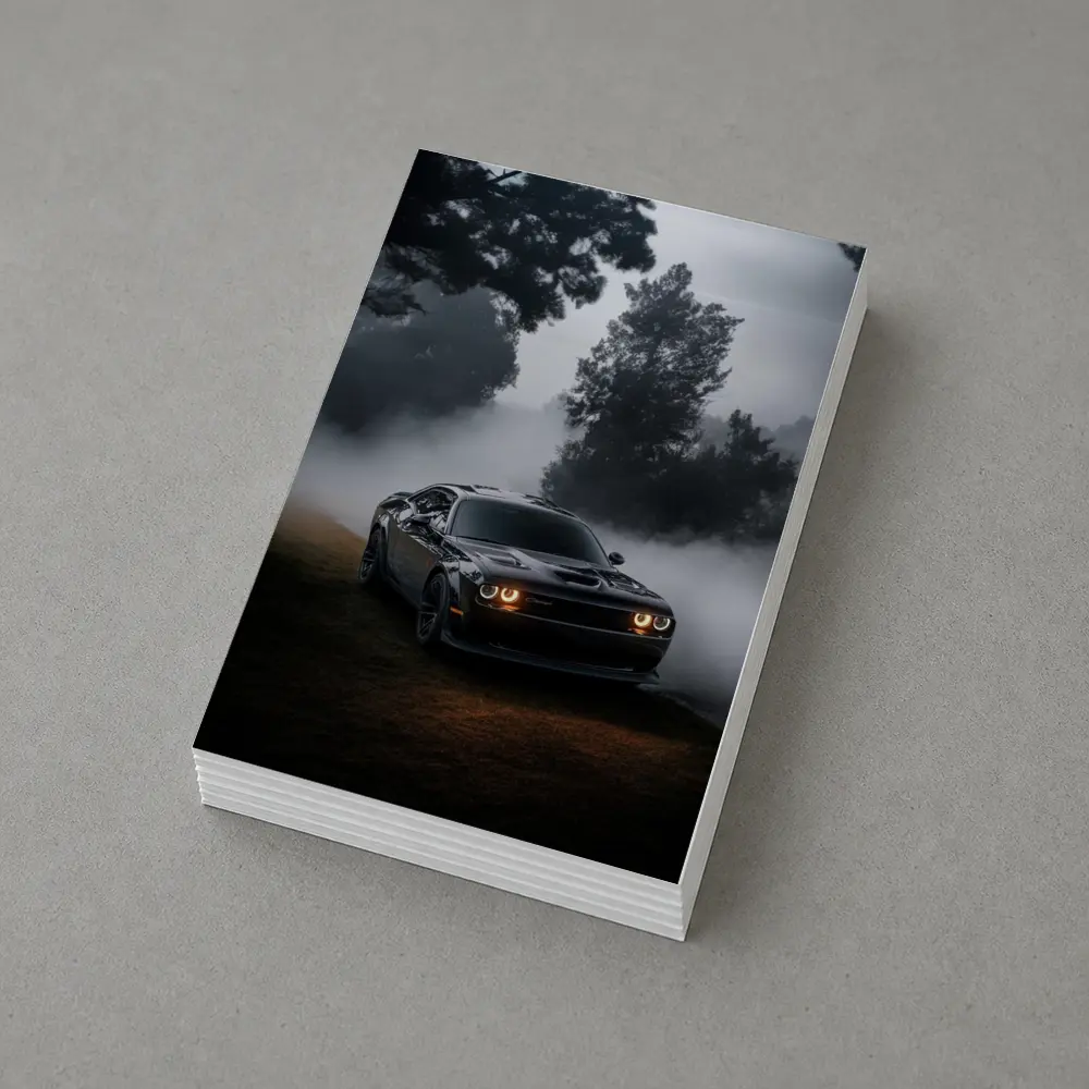 Dodge Challenger Black Muscle Car Foggy Night – Postcards