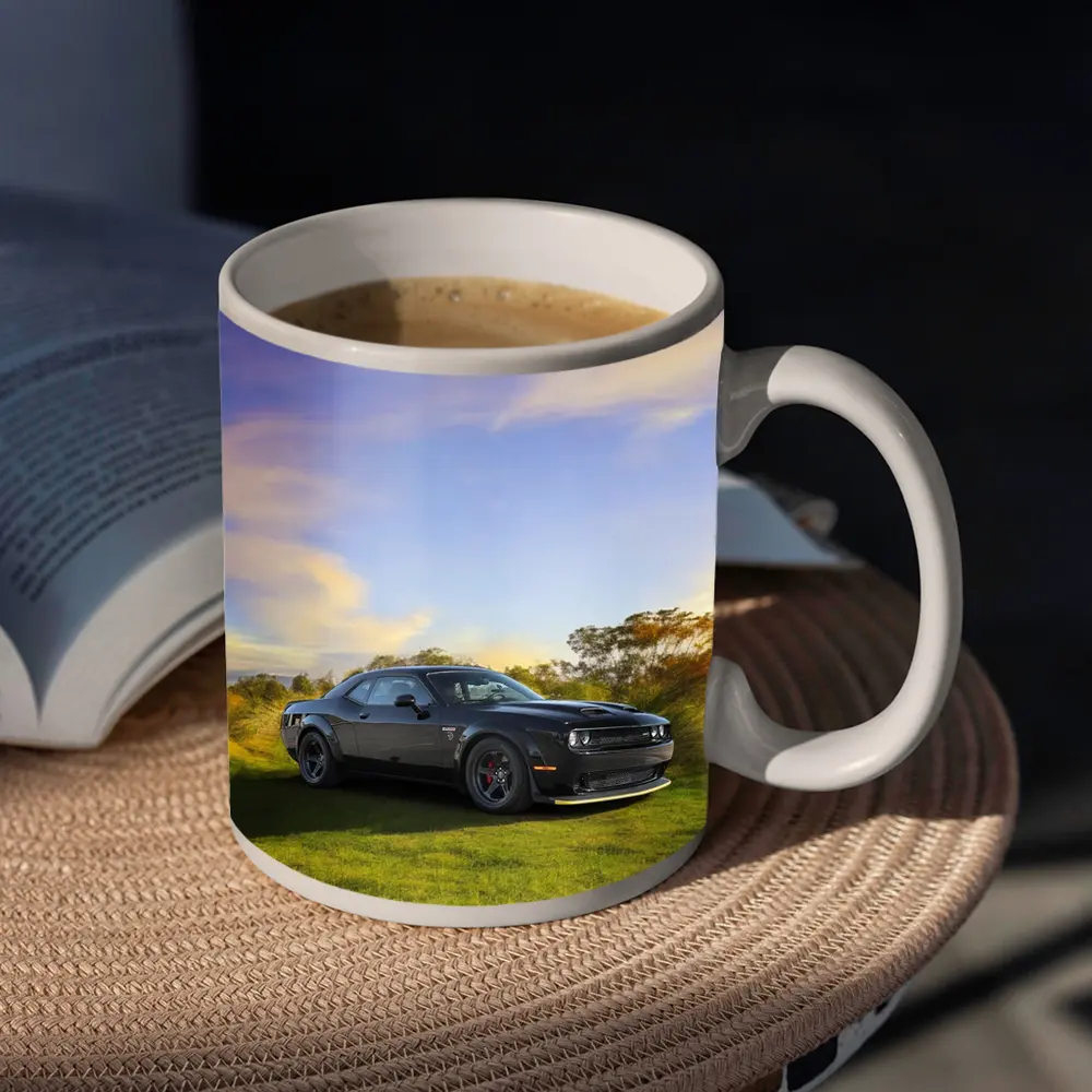 Dodge Challenger Black Muscle Car Green Field – Mugs