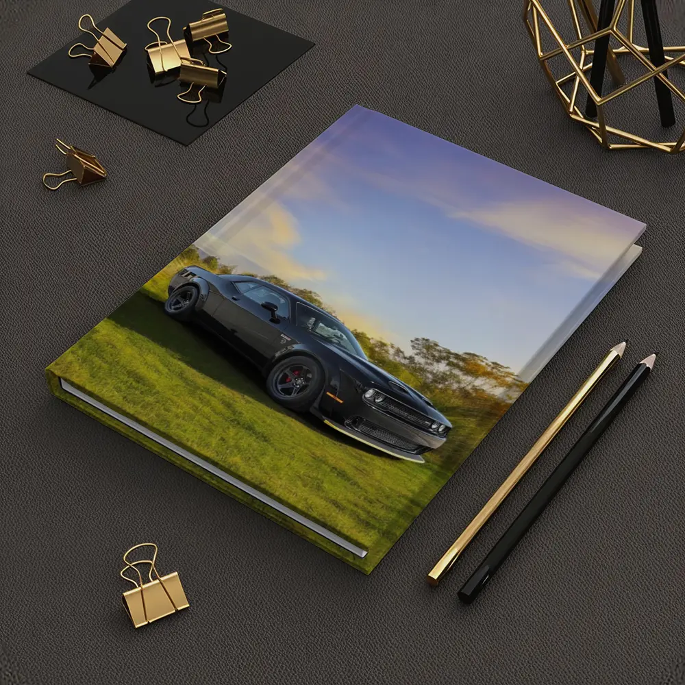 Dodge Challenger Black Muscle Car Green Field – Notebooks