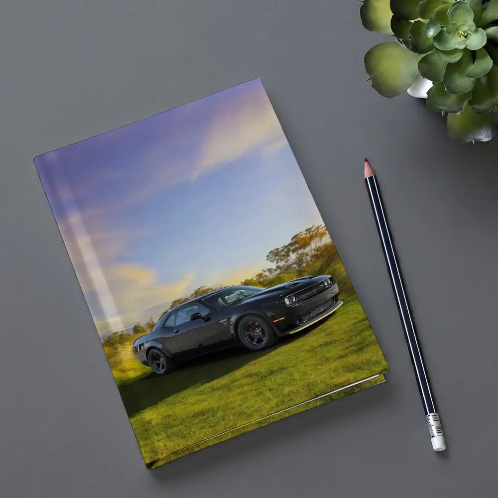 Dodge Challenger Black Muscle Car Green Field – Notebooks