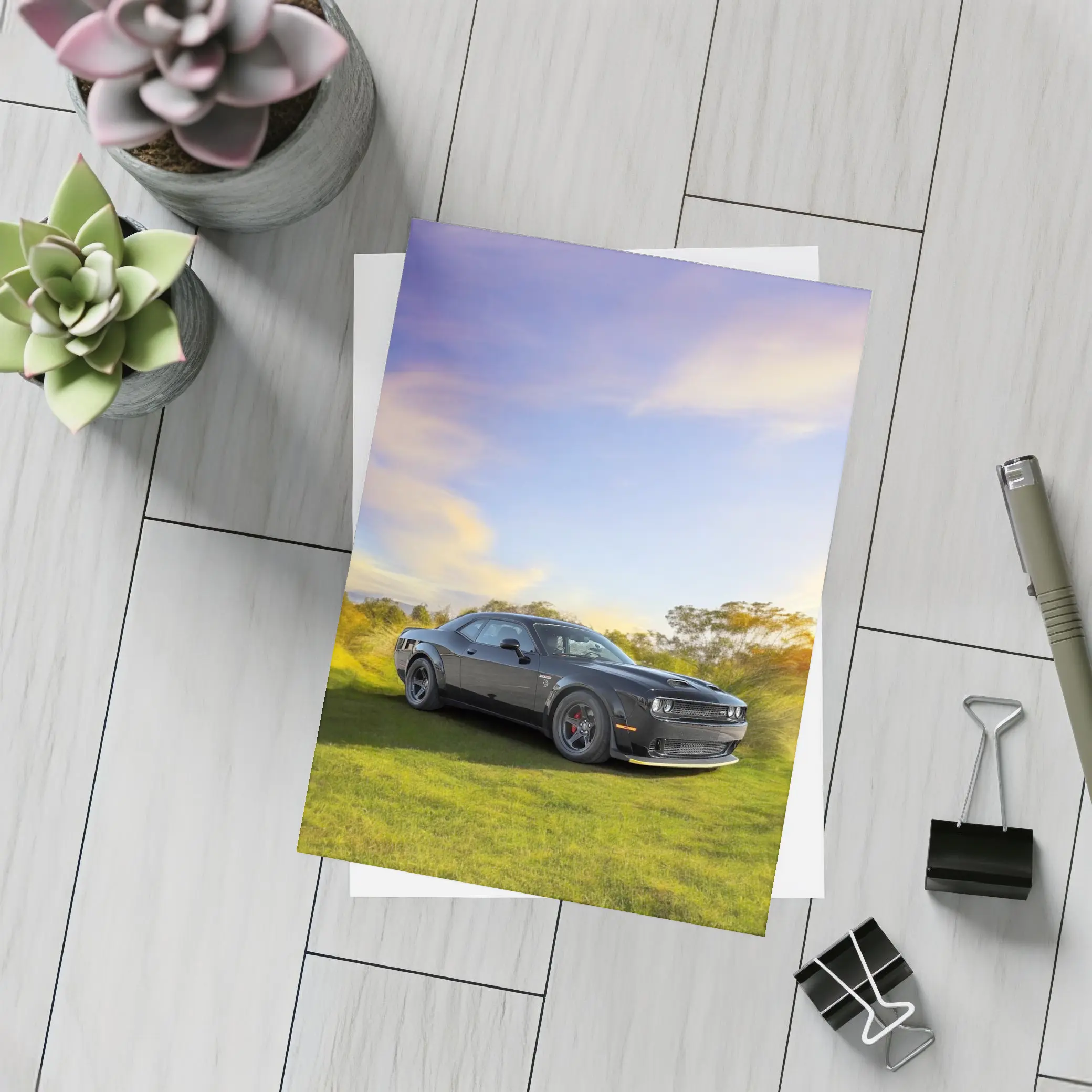 Dodge Challenger Black Muscle Car Green Field – Postcards