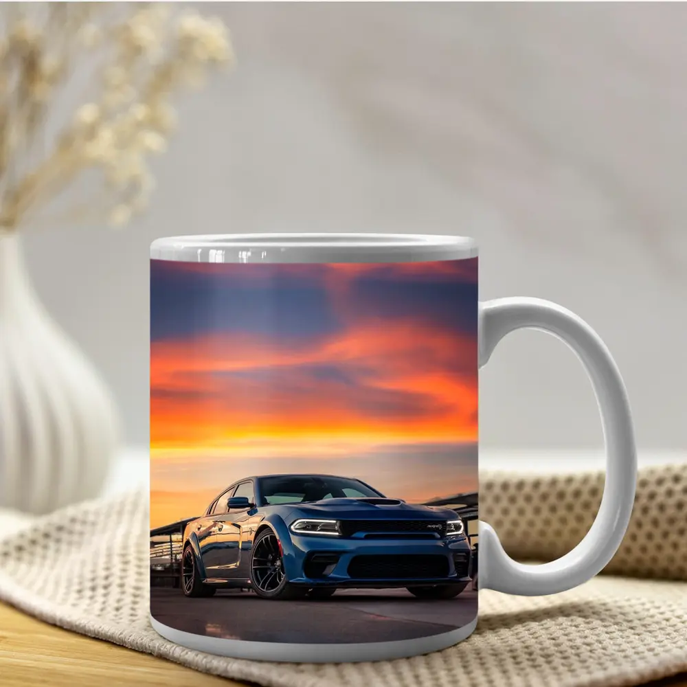 Dodge Charger Blue Muscle Car Sunset Sky – Mugs