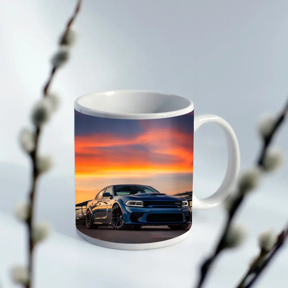 Dodge Charger Blue Muscle Car Sunset Sky – Mugs