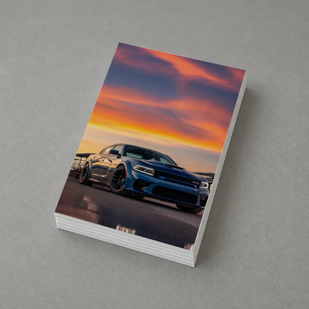 Dodge Charger Blue Muscle Car Sunset Sky – Postcards