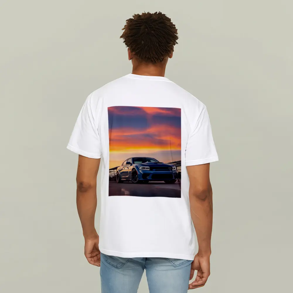 Dodge Charger Blue Muscle Car Sunset Sky – T-Shirts