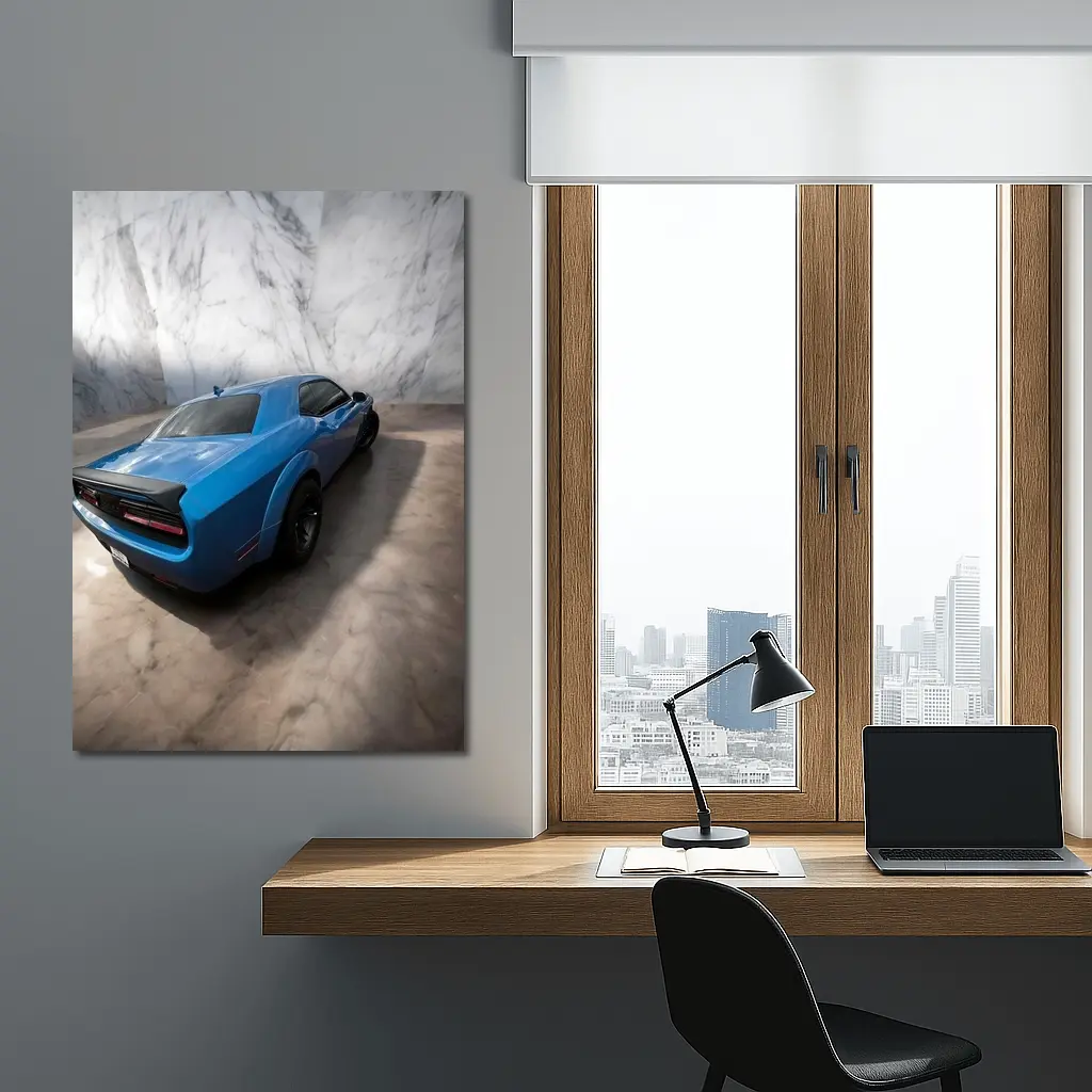 Dodge Challenger Blue Marble Studio – Wall Art