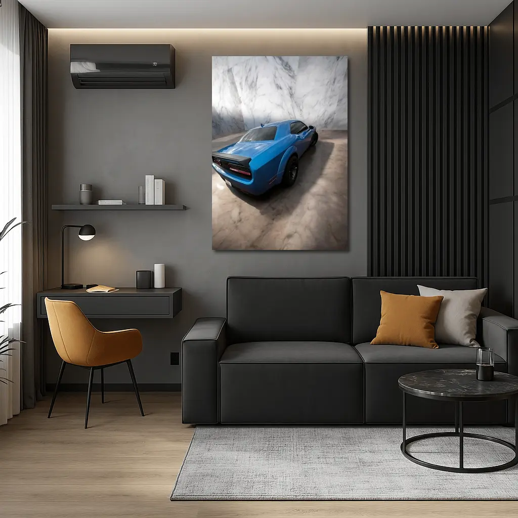 Dodge Challenger Blue Marble Studio – Wall Art