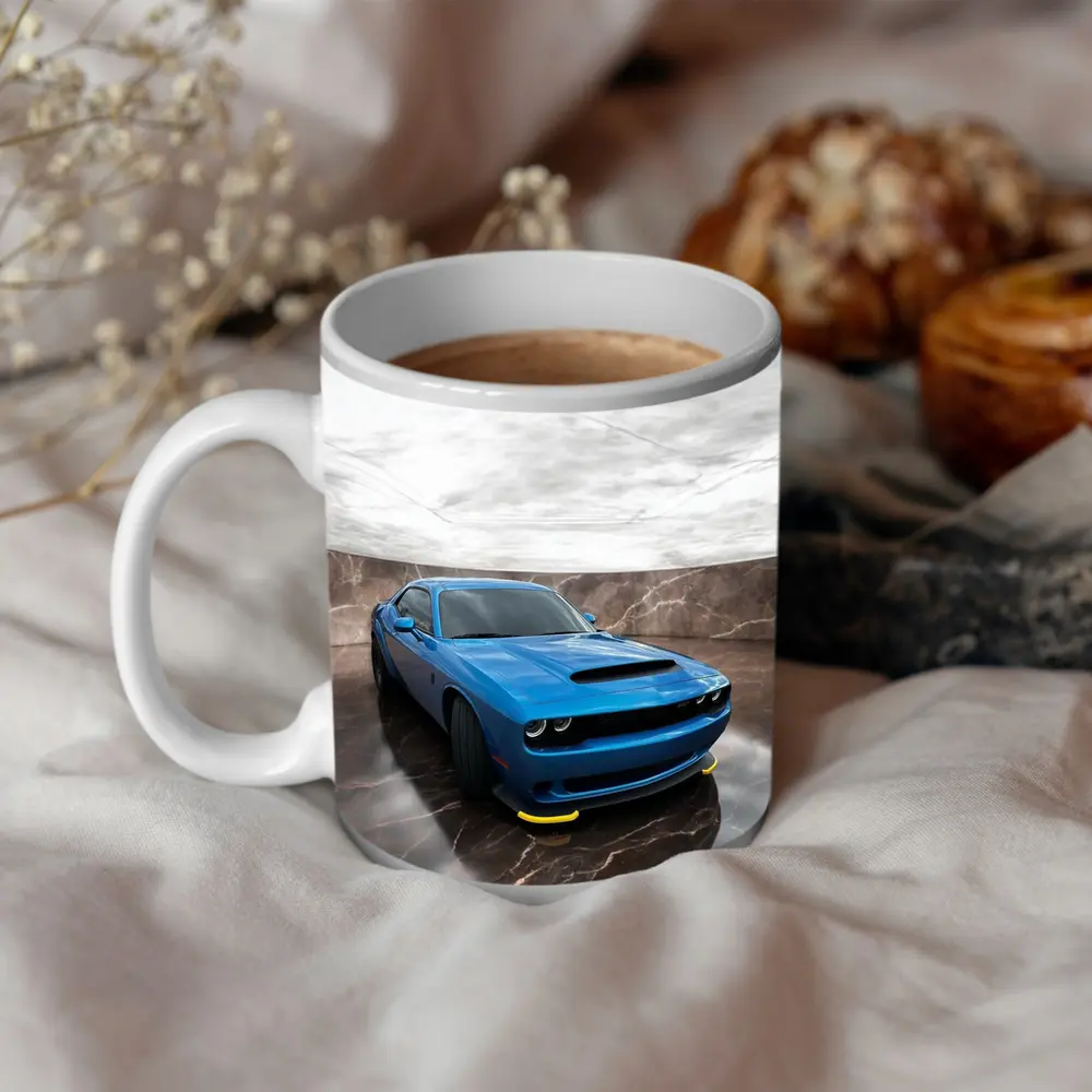 Dodge Challenger Blue Muscle Car Marble Studio – Mugs