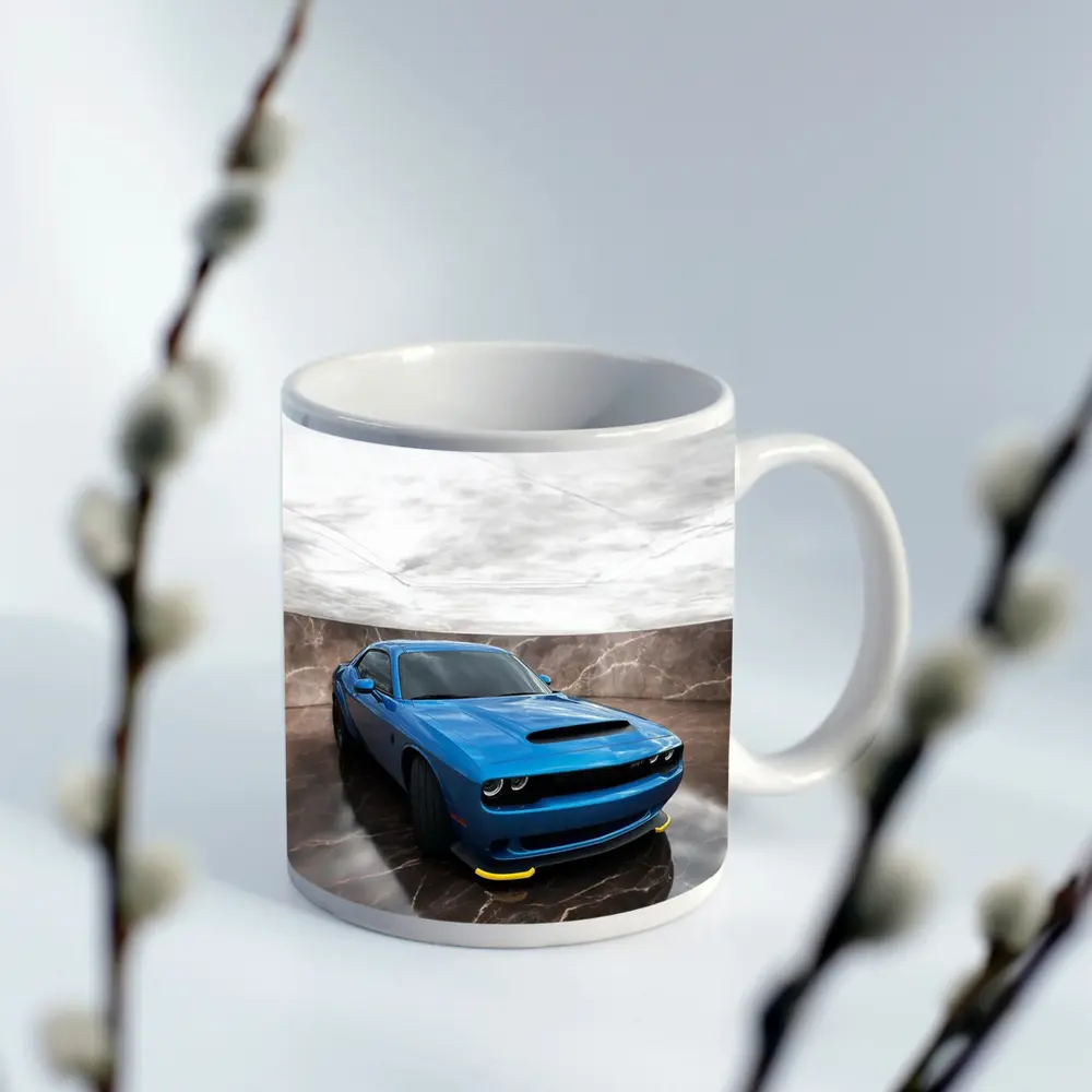 Dodge Challenger Blue Muscle Car Marble Studio – Mugs