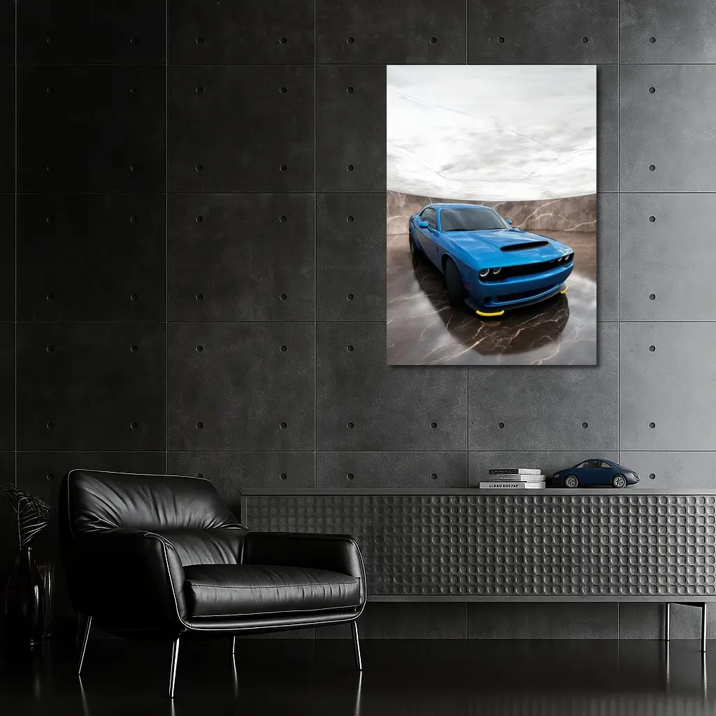 Dodge Challenger Blue Muscle Car Marble Studio – Wall Art