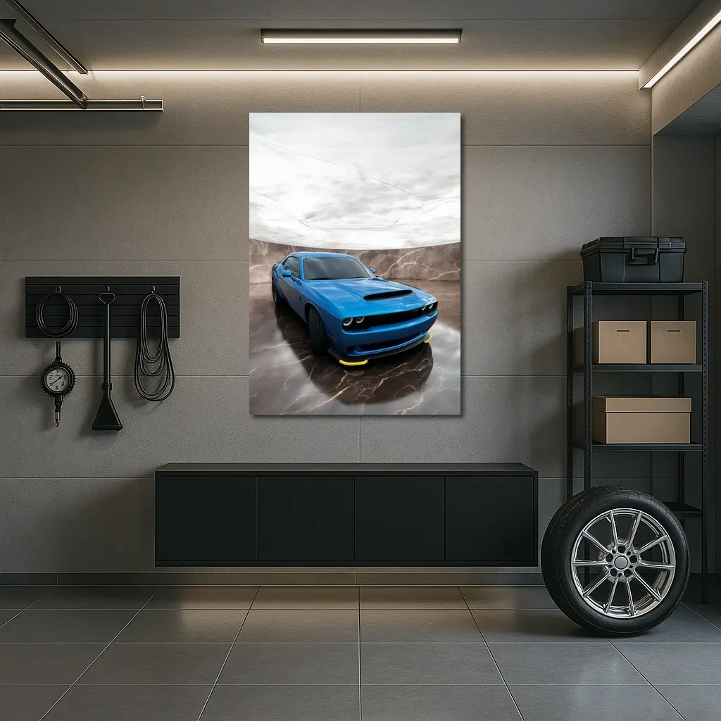 Dodge Challenger Blue Muscle Car Marble Studio – Wall Art
