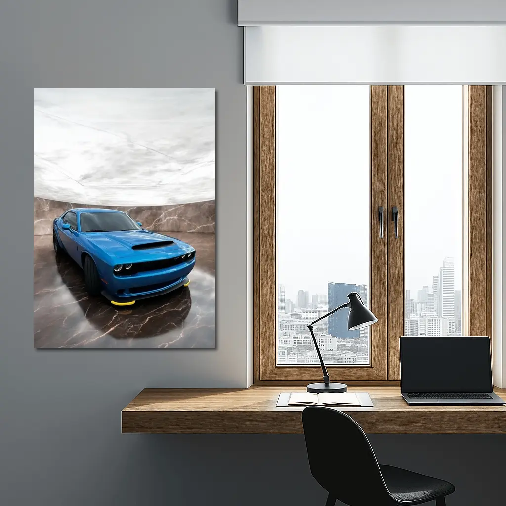 Dodge Challenger Blue Muscle Car Marble Studio – Wall Art