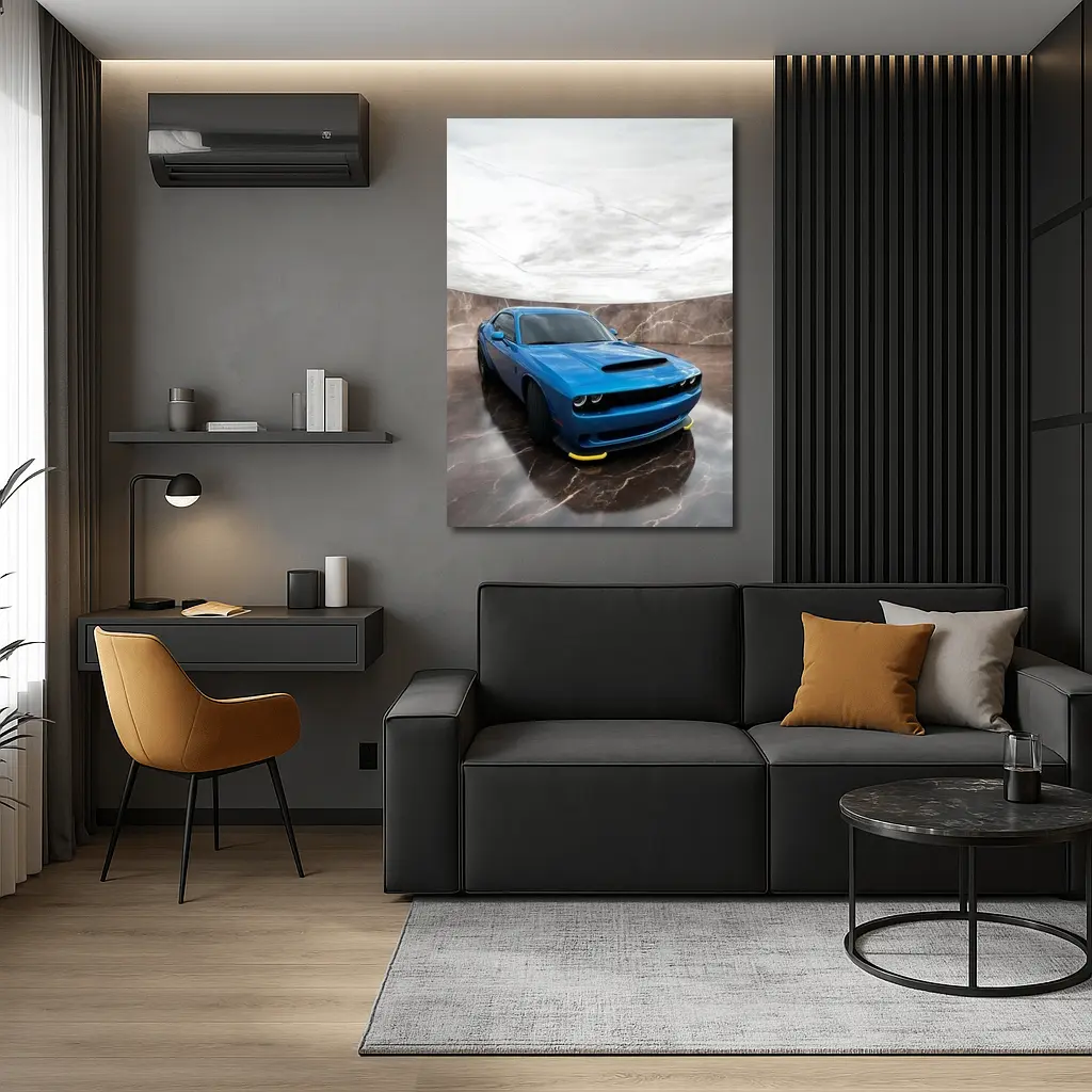 Dodge Challenger Blue Muscle Car Marble Studio – Wall Art