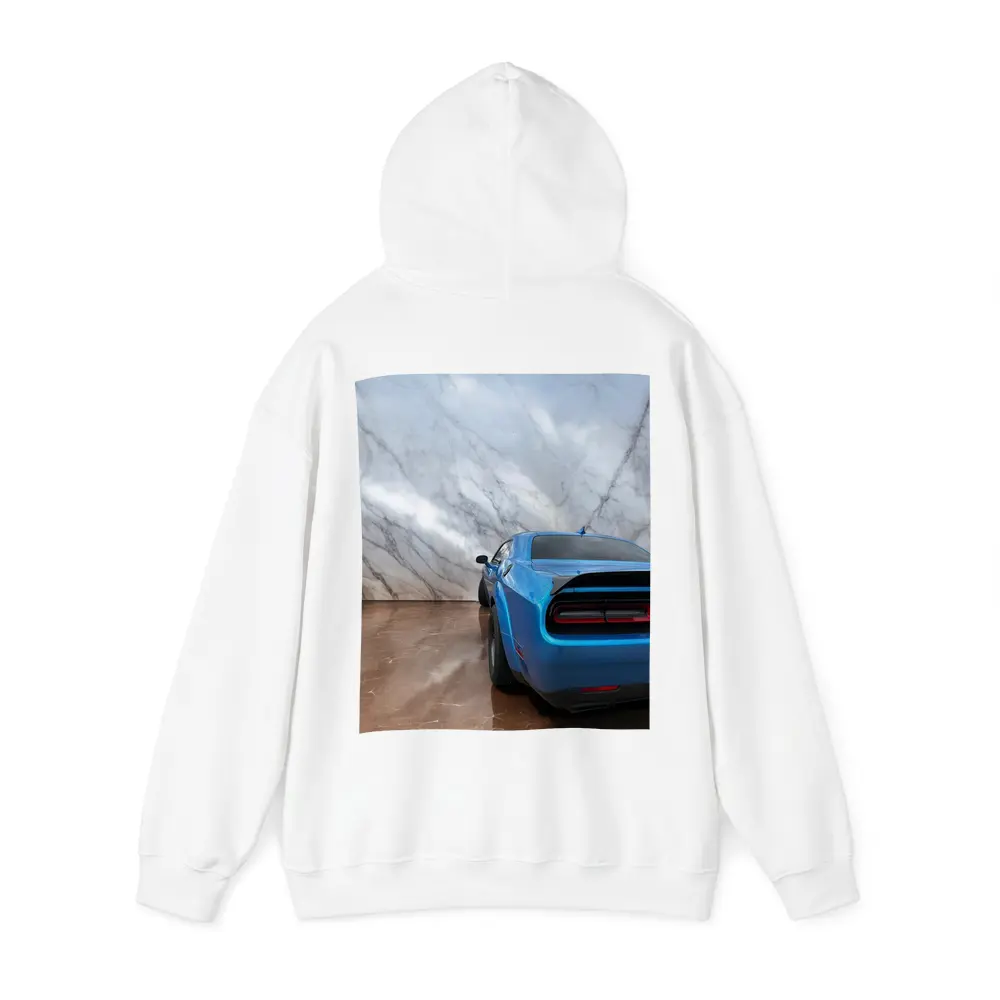 Dodge Challenger Blue Rear Marble Background – Hoodies