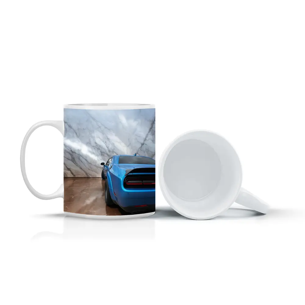 Dodge Challenger Blue Rear Marble Background – Mugs
