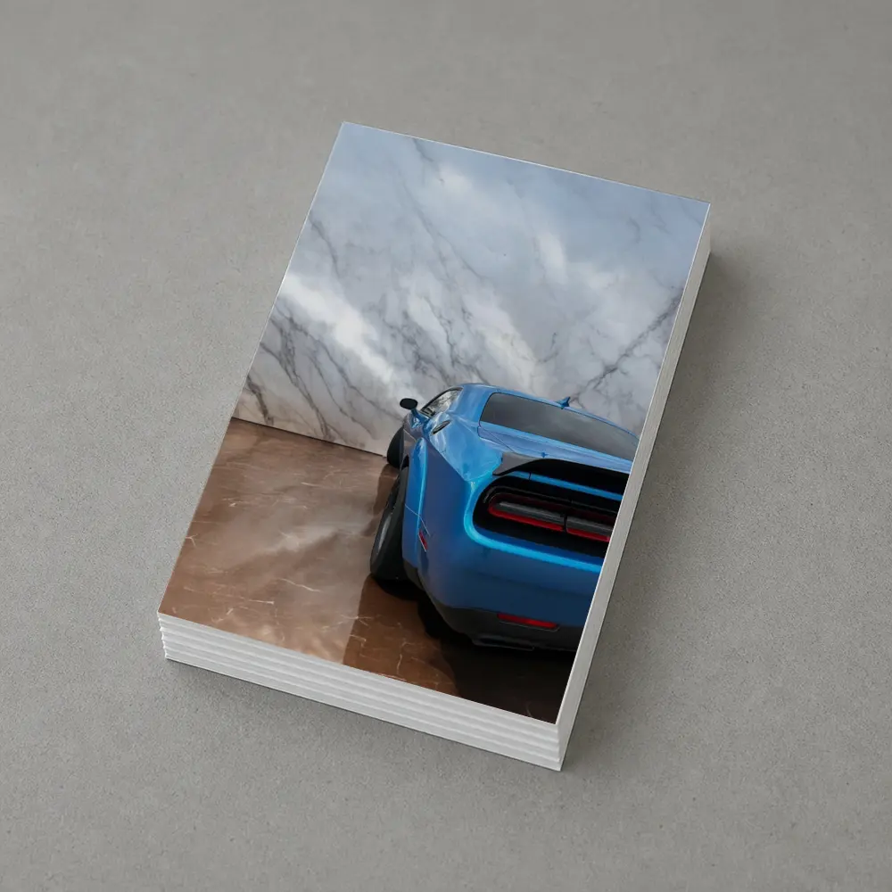 Dodge Challenger Blue Rear Marble Background – Postcards