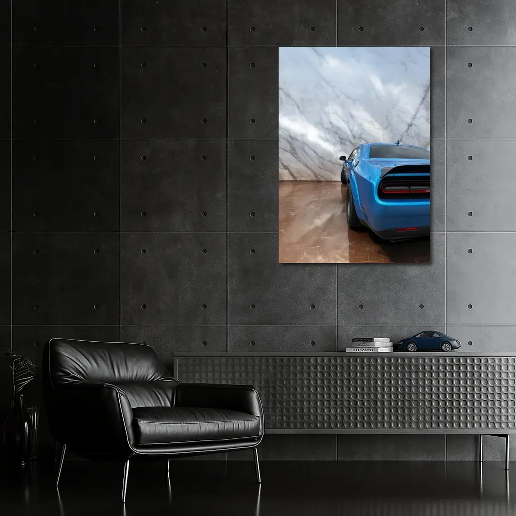 Dodge Challenger Blue Rear Marble Background – Wall Art