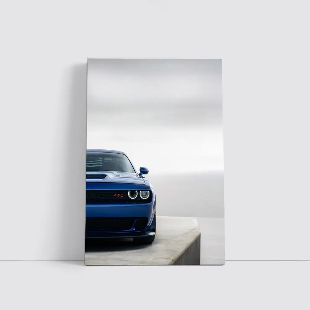 Dodge Challenger Blue Front View Minimal Background – Wall Art