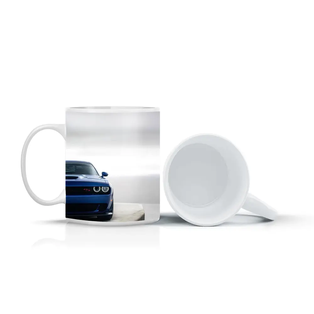 Dodge Challenger Blue Front View Minimal Background – Mugs