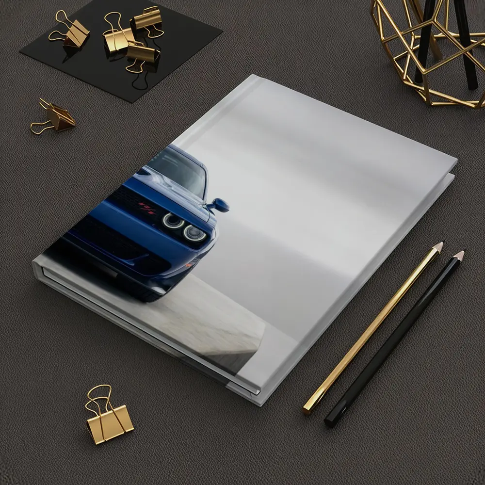 Dodge Challenger Blue Front View Minimal Background – Notebooks