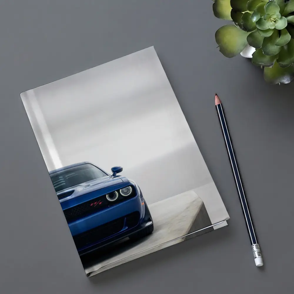Dodge Challenger Blue Front View Minimal Background – Notebooks