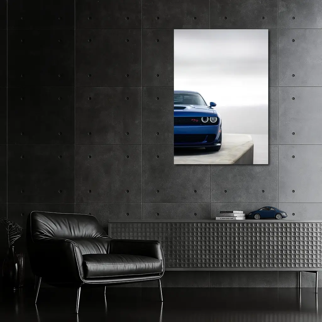 Dodge Challenger Blue Front View Minimal Background – Wall Art