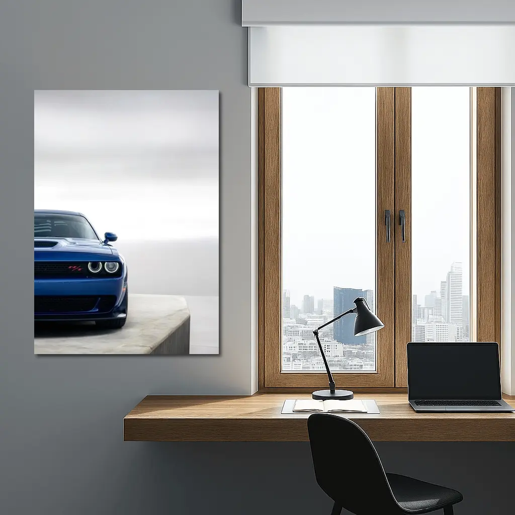 Dodge Challenger Blue Front View Minimal Background – Wall Art