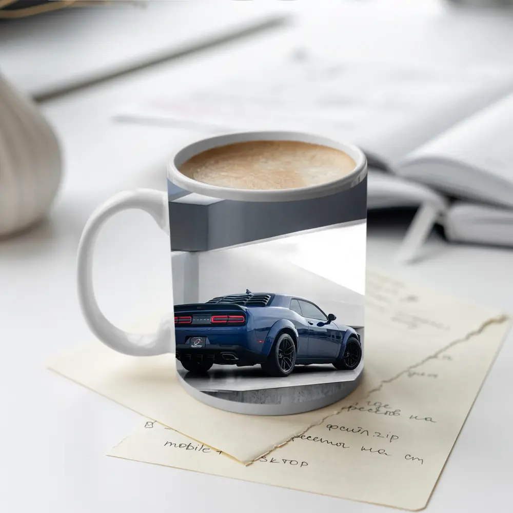 Dodge Challenger Blue Rear View Garage – Mugs