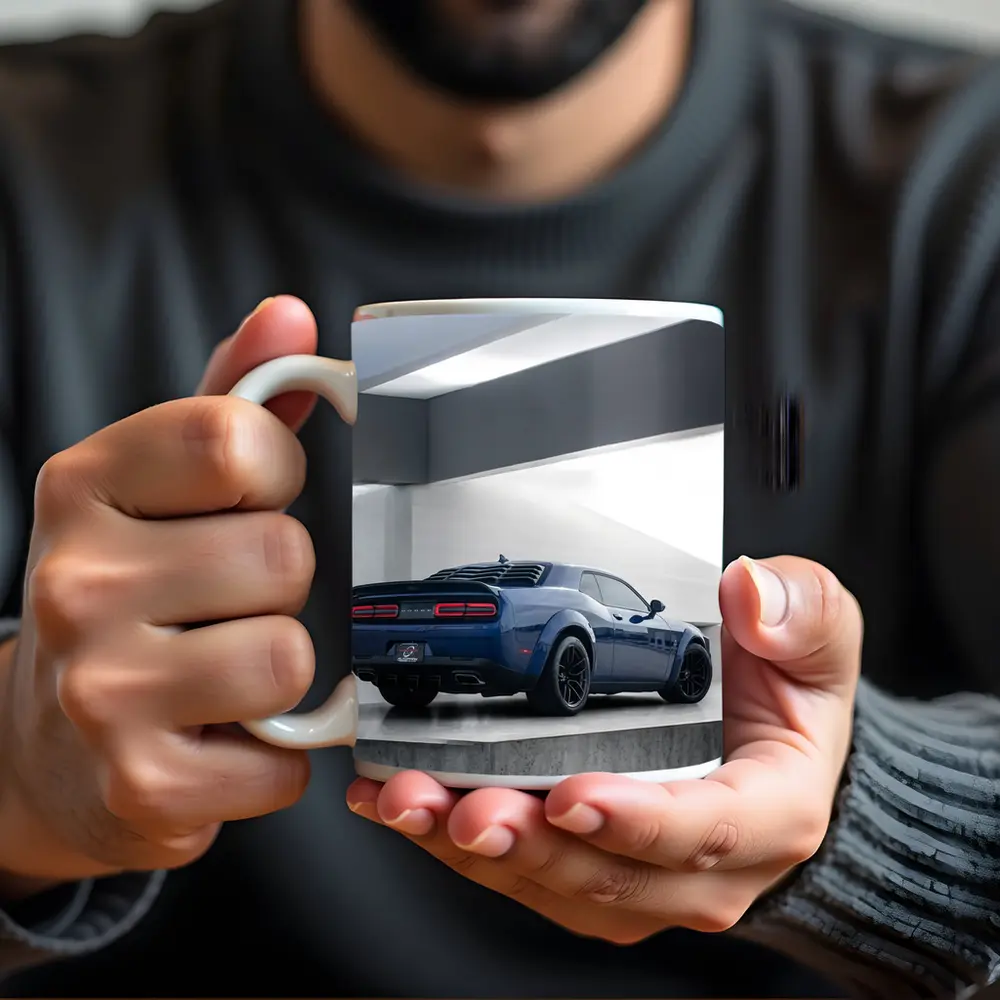 Dodge Challenger Blue Rear View Garage – Mugs