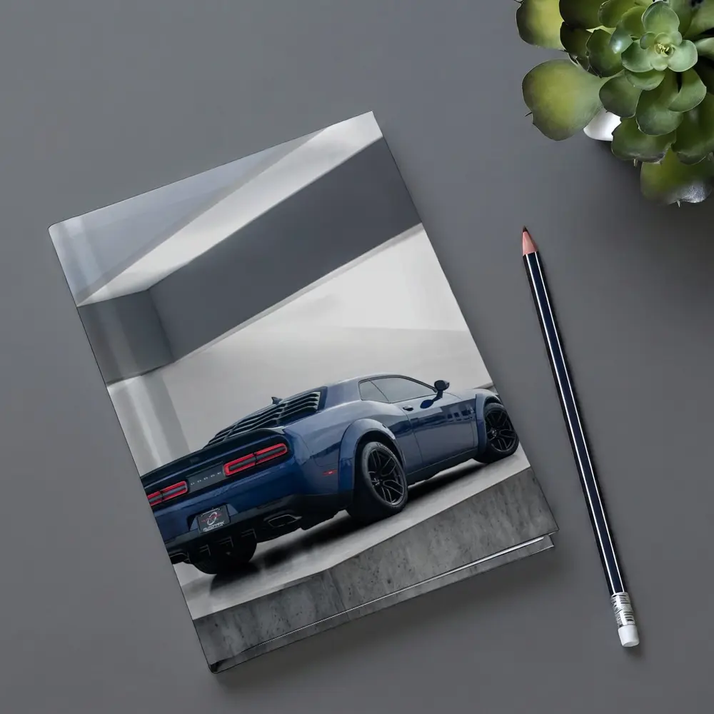 Dodge Challenger Blue Rear View Garage – Notebooks