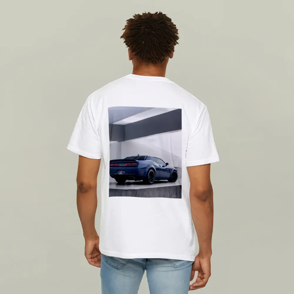 Dodge Challenger Blue Rear View Garage – T-Shirts