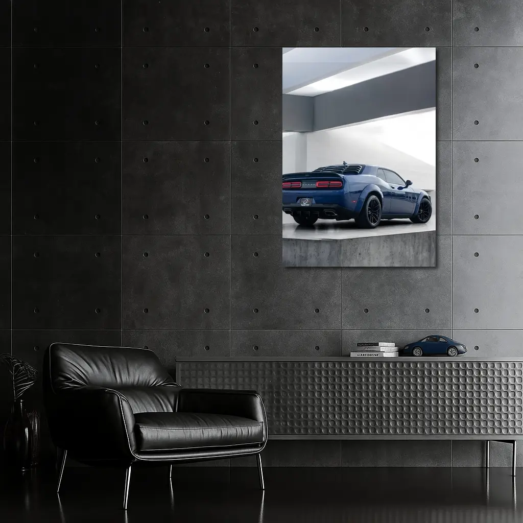 Dodge Challenger Blue Rear View Garage – Wall Art