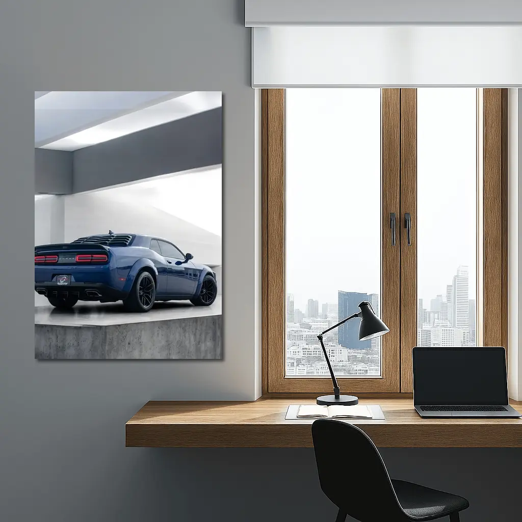 Dodge Challenger Blue Rear View Garage – Wall Art