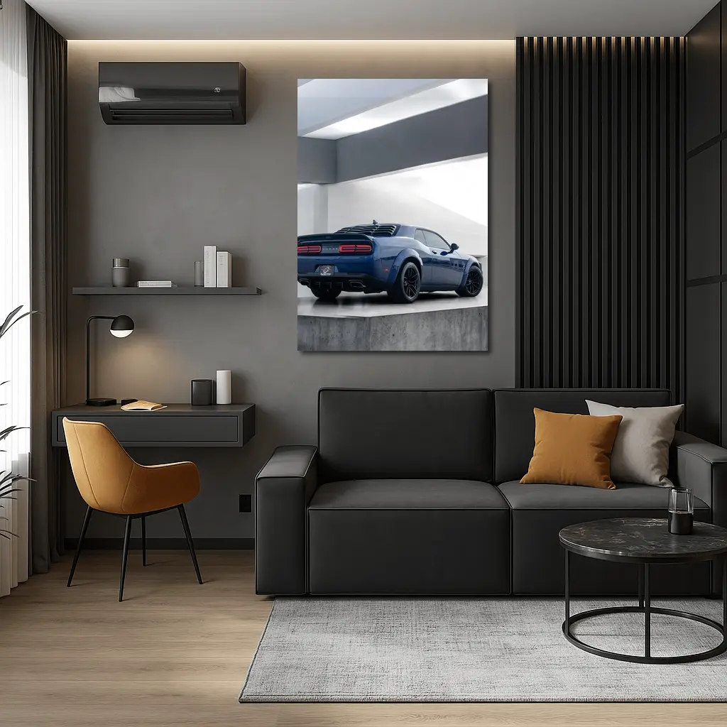 Dodge Challenger Blue Rear View Garage – Wall Art