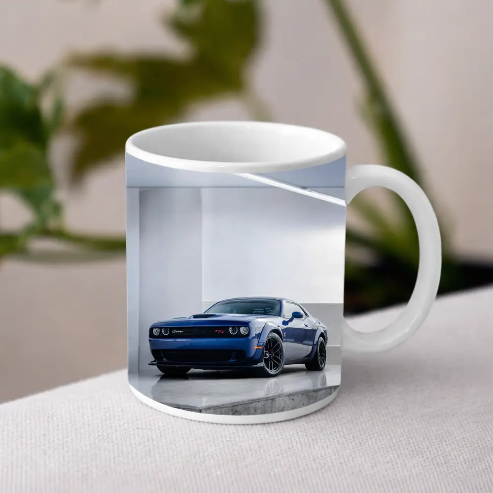 Dodge Challenger SRT Blue Garage Shot – Mugs