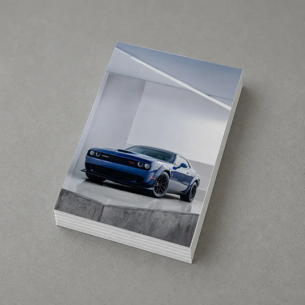 Dodge Challenger SRT Blue Garage Shot – Postcards