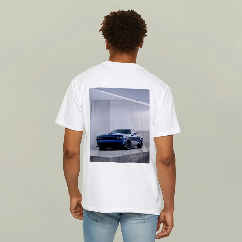 Dodge Challenger SRT Blue Garage Shot – T-Shirts