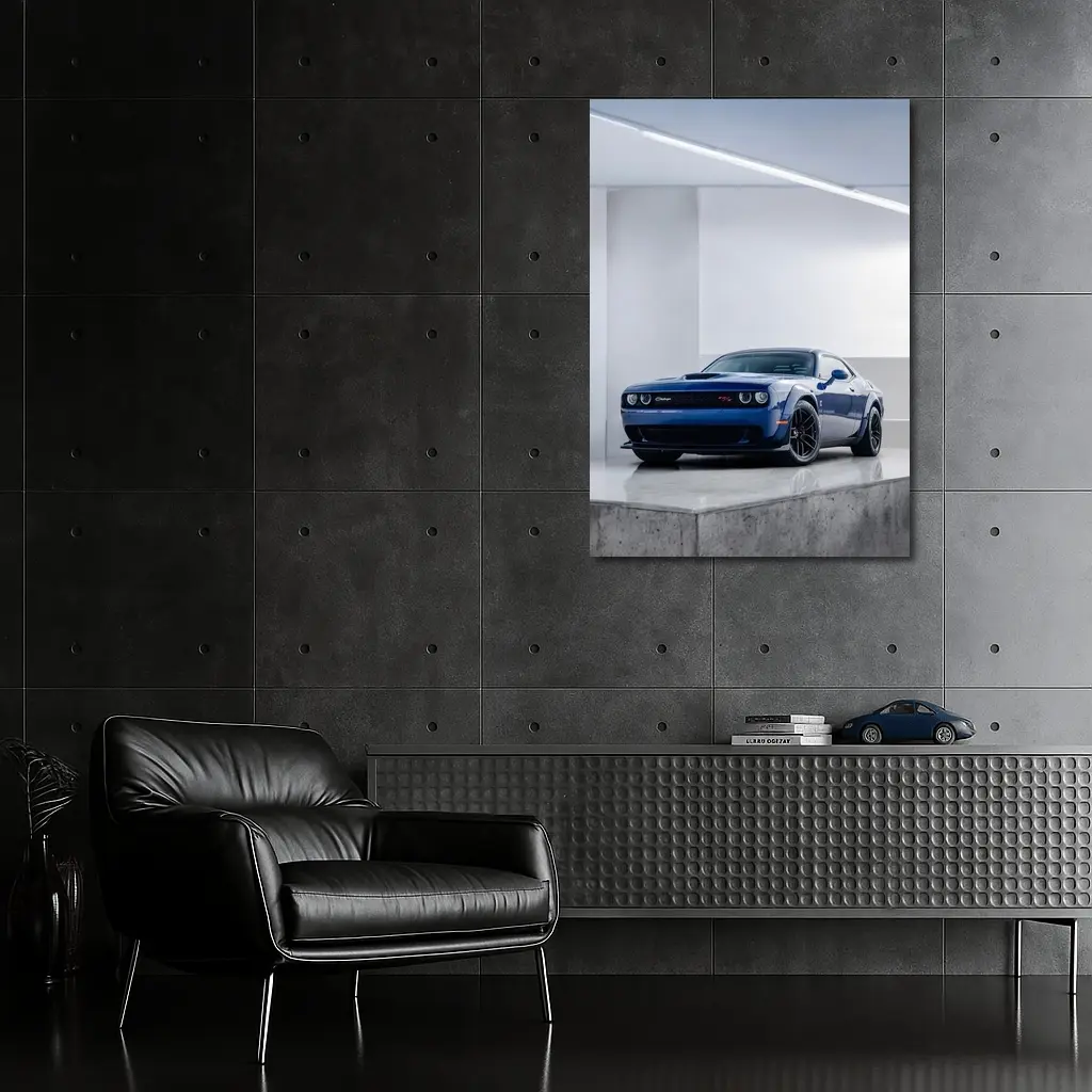Dodge Challenger SRT Blue Garage Shot – Wall Art
